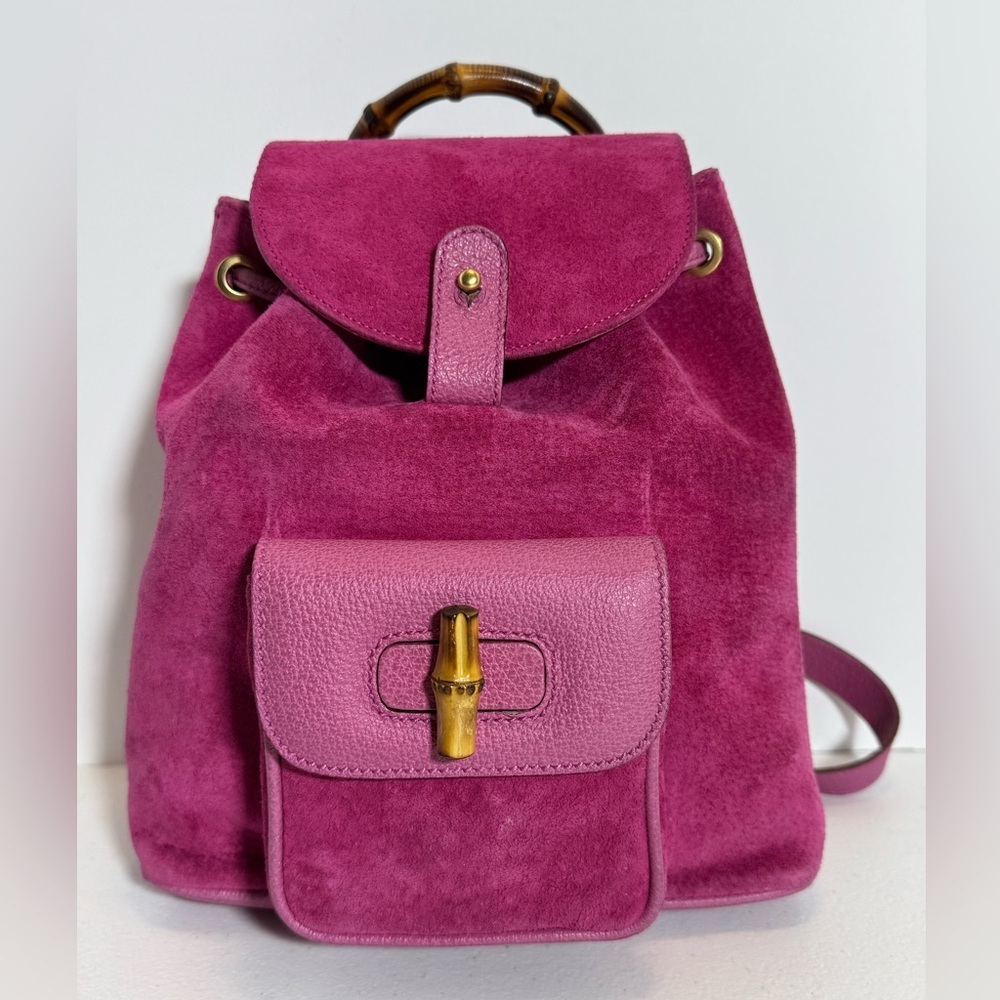 Pink Suede Gucci Bamboo Backpack